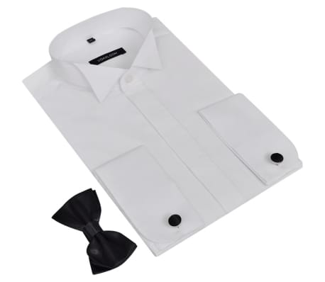 Camisa com abotoaduras e gravata-borboleta branca tamanho L