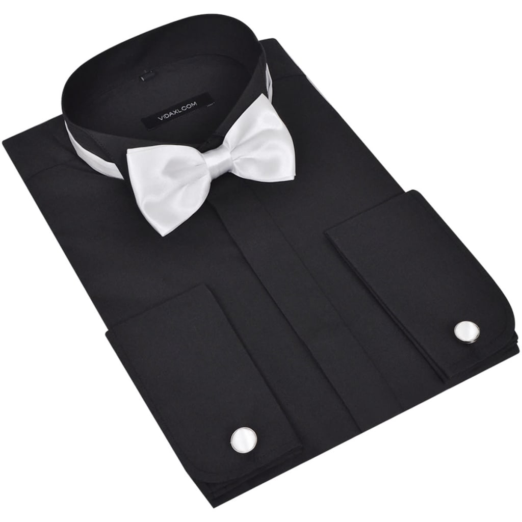130270 Men's Smoking Shirt with Cufflinks and Bow Tie Size S Black