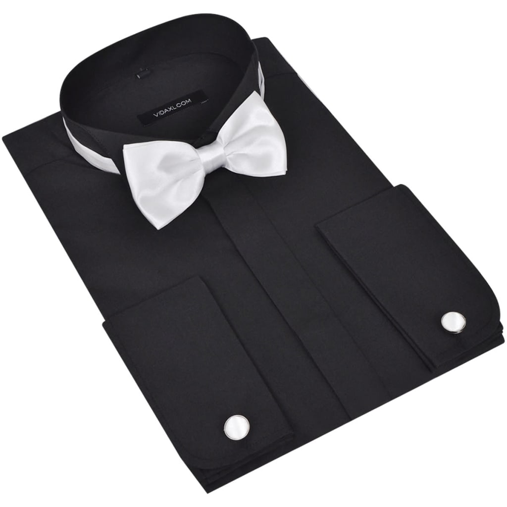 130270 Men’s Smoking Shirt with Cufflinks and Bow Tie Size S Black