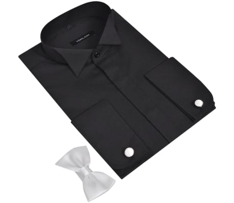 Camisa de esmoquin para hombre con gemelos y pajarita, Talla S, Negro