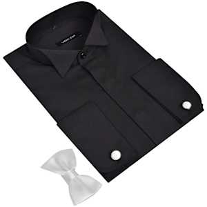 130270 Men's Smoking Shirt with Cufflinks and Bow Tie Size S Black