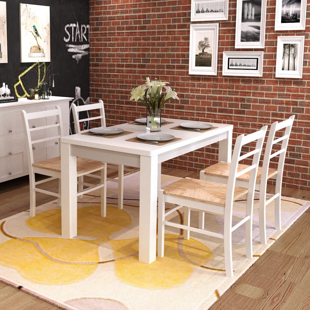 vidaXL Krzesła stołowe, 4 szt., białe, drewno sosnowe i sitowie