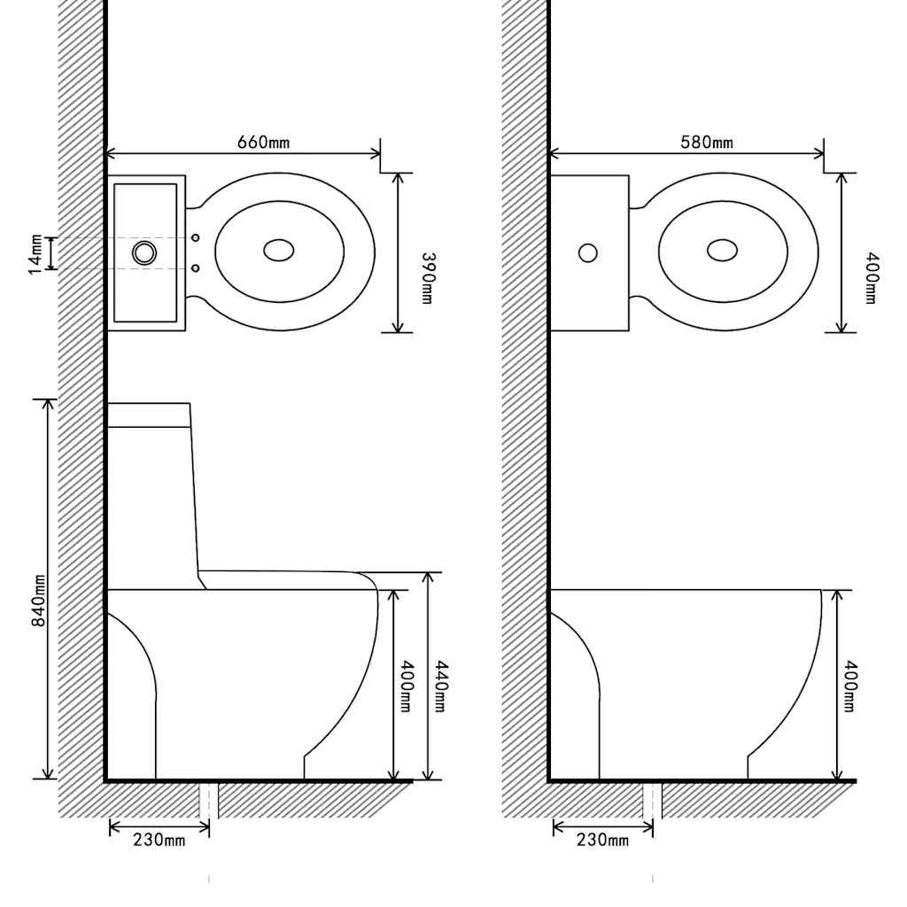 Set Toilette E Bidè In Ceramica Bianca VidaXL 19 width=274