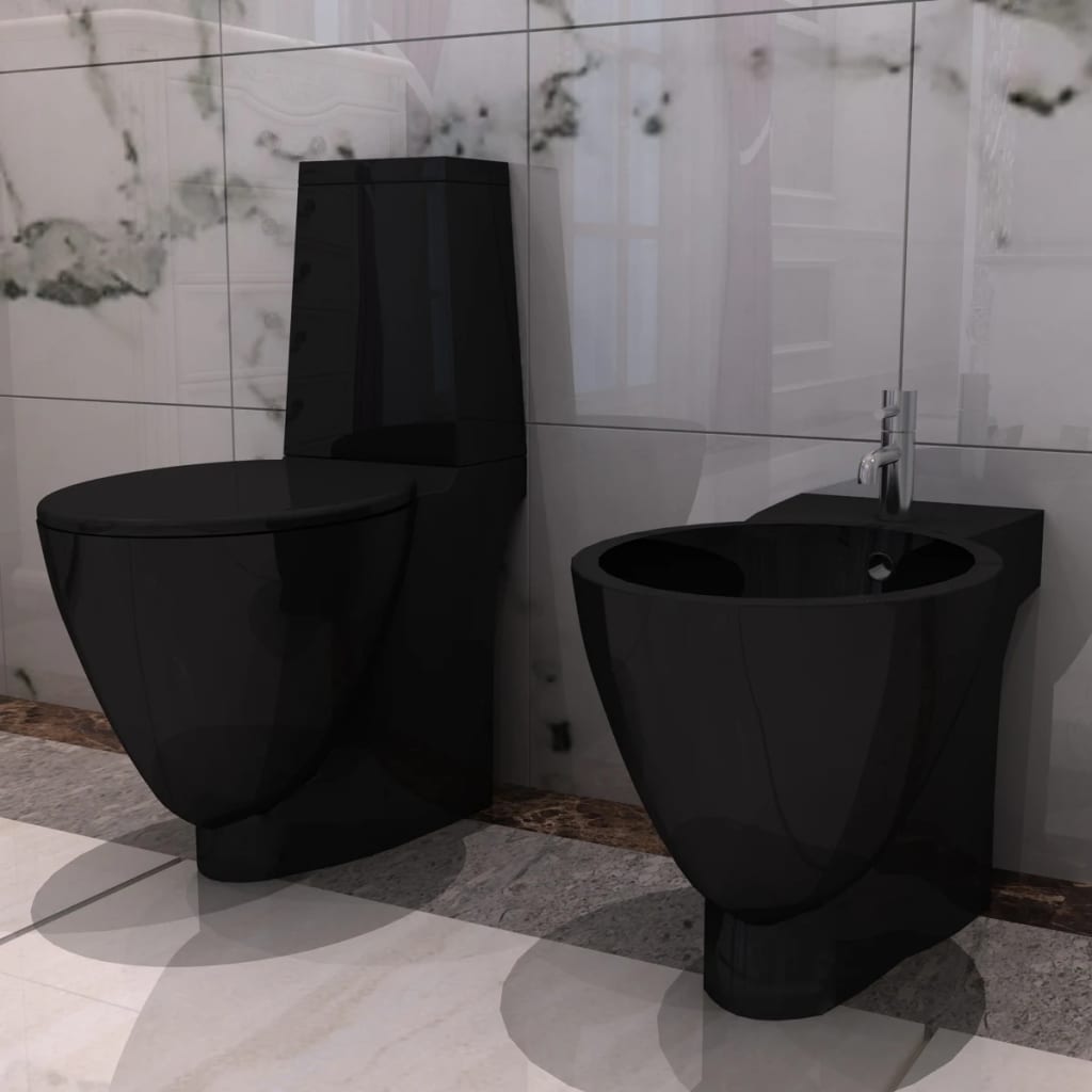 Set Toaletă și Bideu Ceramică Negru vidaXL