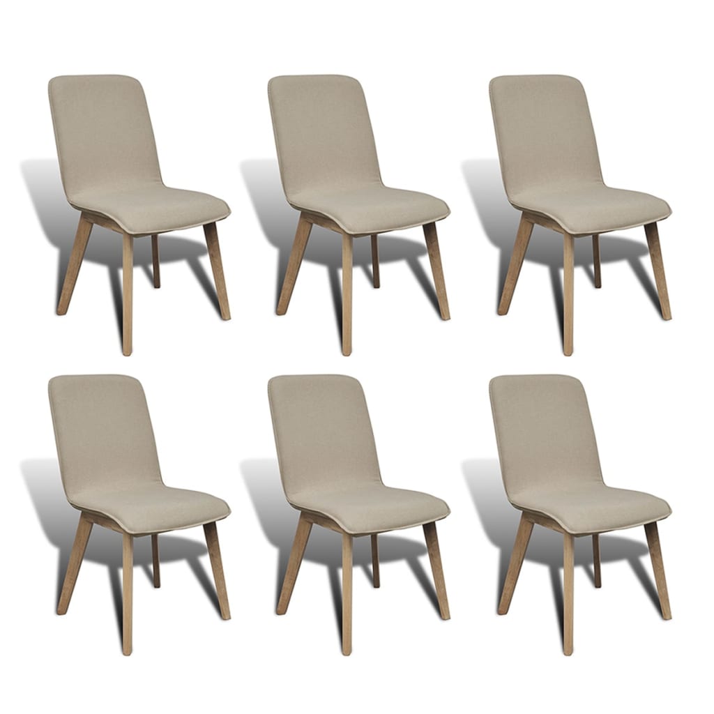 Chaises à manger lot de 6 beige tissu et chêne massif