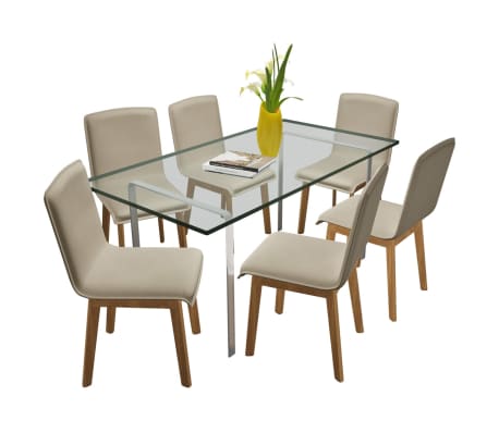 vidaXL Valgomojo kėdės, 6 vnt., kreminis audinys ir ąžuolo med. mas.