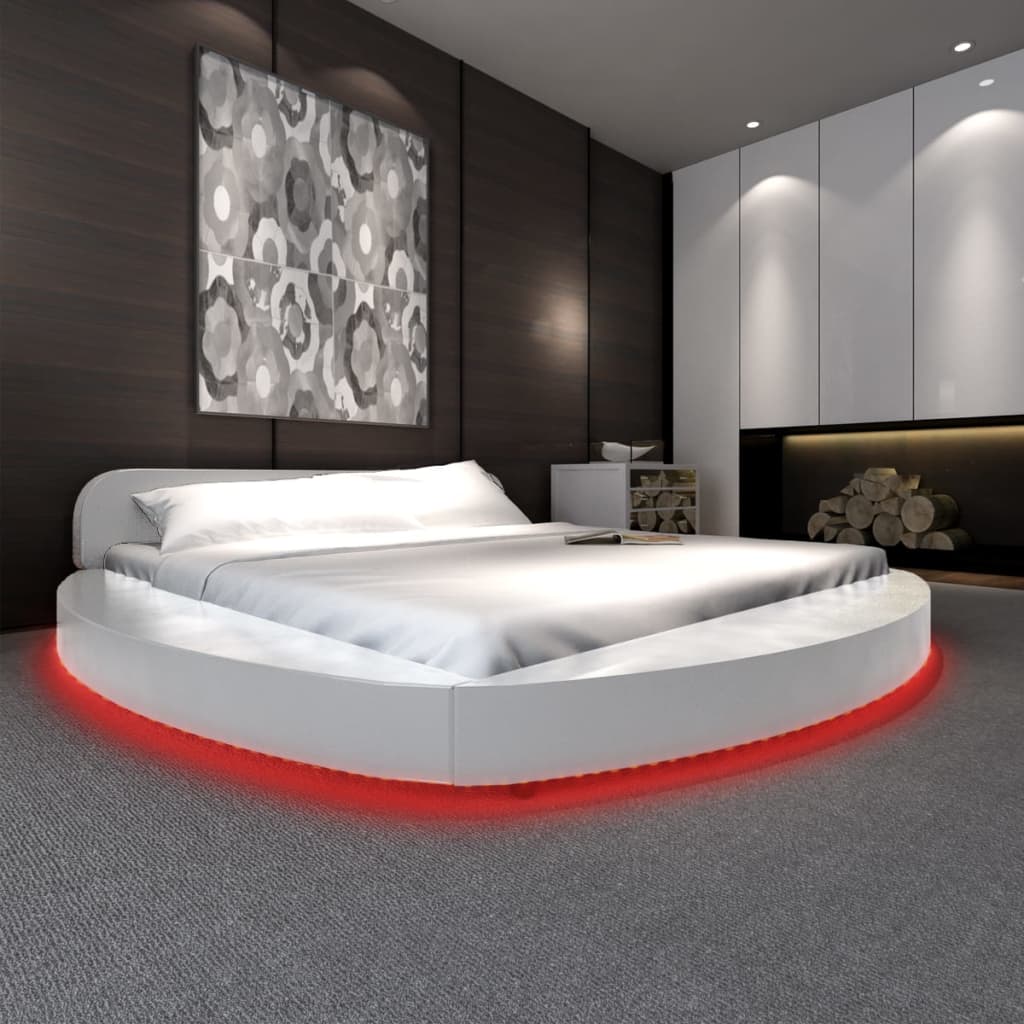 vidaXL Estrutura de cama c/ LEDs couro artificial 180x200 cm branco