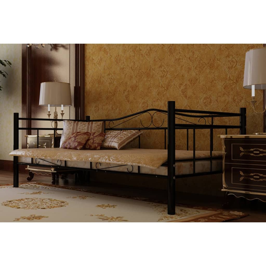 Denní postel s matrací černá kov 90 x 200 cm