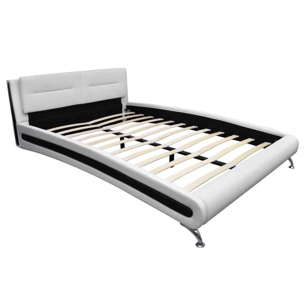 vidaXL Bed + traagschuim matras modern kunstleer wit/zwart 140x200 cm