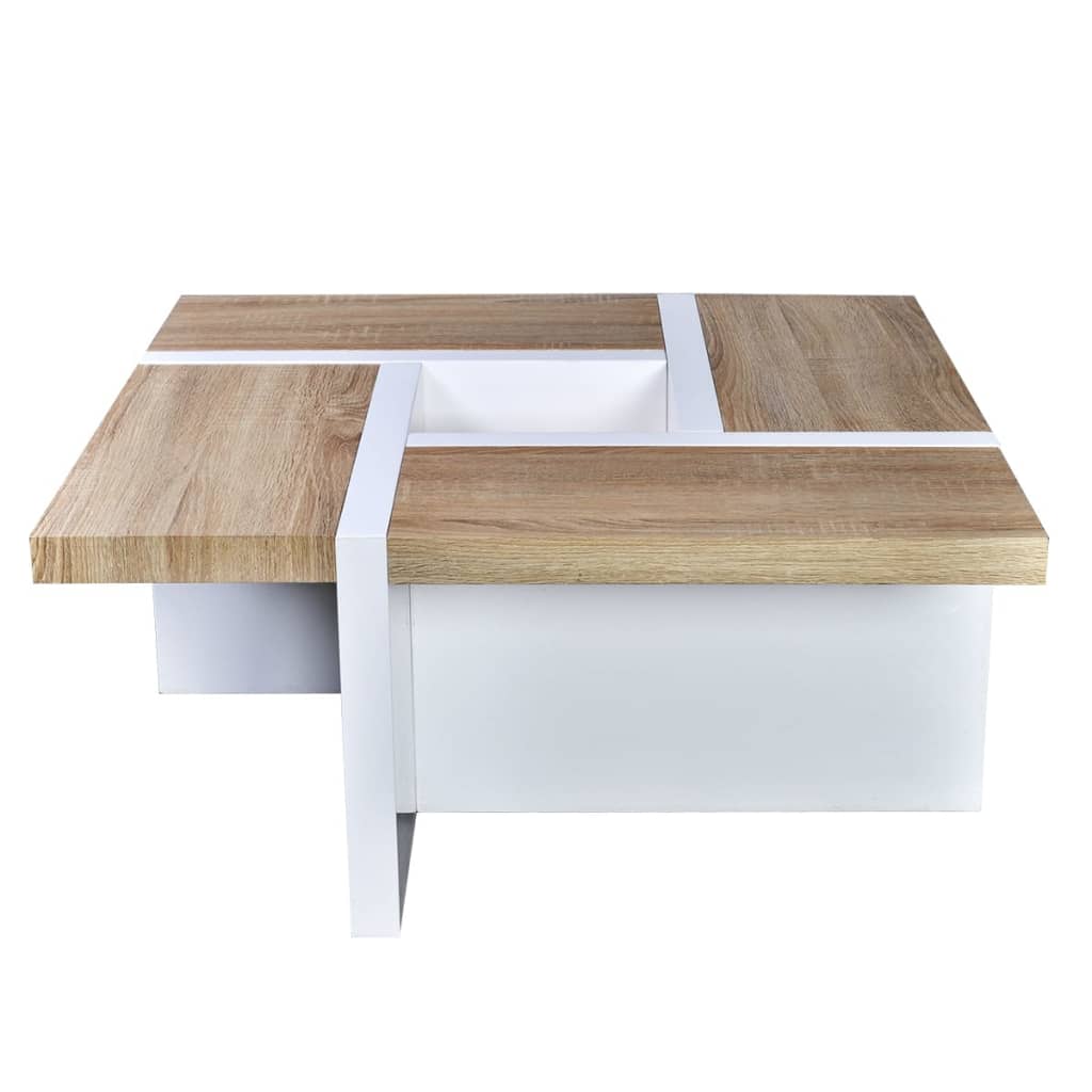 vidaXL Coffee Table MDF with Oak Look High Gloss White