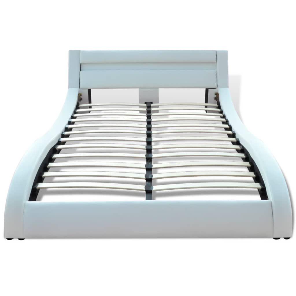 

vidaXL Bed met traagschuim matras LED kunstleer wit 140x200 cm