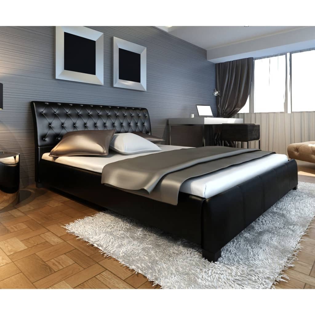 Bett mit Memory-Schaum-Matratze Schwarz Kunstleder 140×200 cm kaufen
