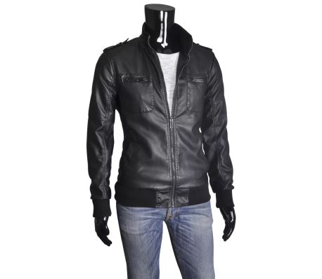 Men's PU Biker Jacket Black Size L