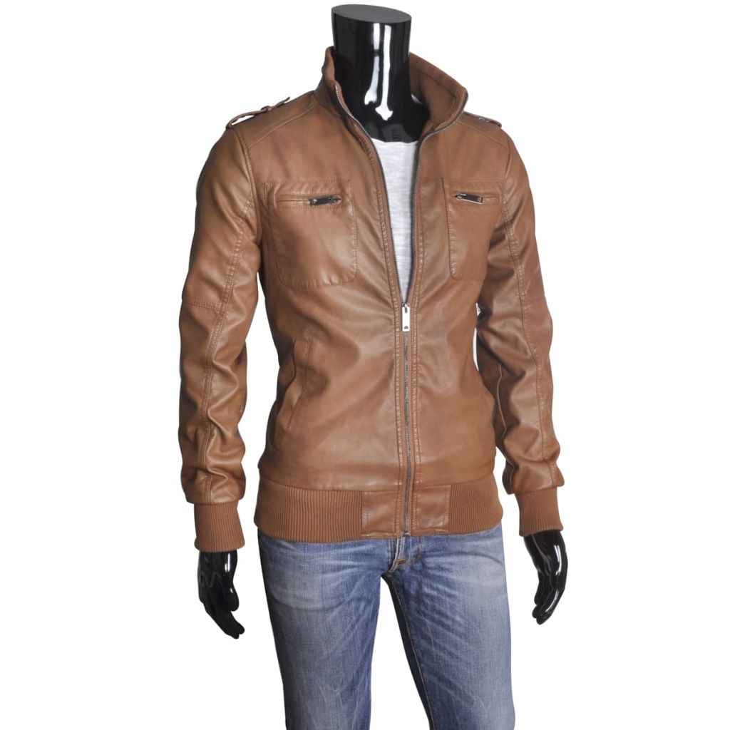 Giacca Moto Uomo Pelle Artificiale Colore Cammello XL