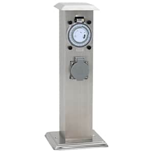 Vrtni stebriček z vtičnicami iz nerjavečega jekla in časovnikom