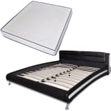 Cama c/ pés + colchão memória 180x200cm couro artificial preto/branco