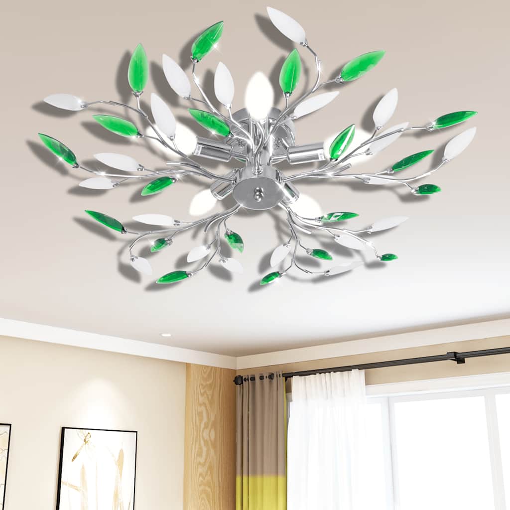 Grøn og Hvidt Loft Lampe med Akryl krystal Blad våben for 5 E14 Pærer