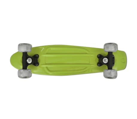Zelený retro skateboard s LED kolieskami
