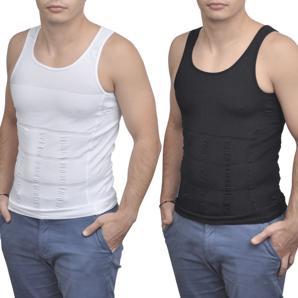 130336 2 pcs Men’s Slimming Body Shaper Vest Black / White Size XL