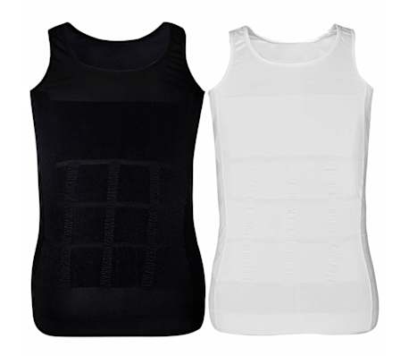 130336 2 pcs Men&rsquo;s Slimming Body Shaper Vest Black / White Size XL