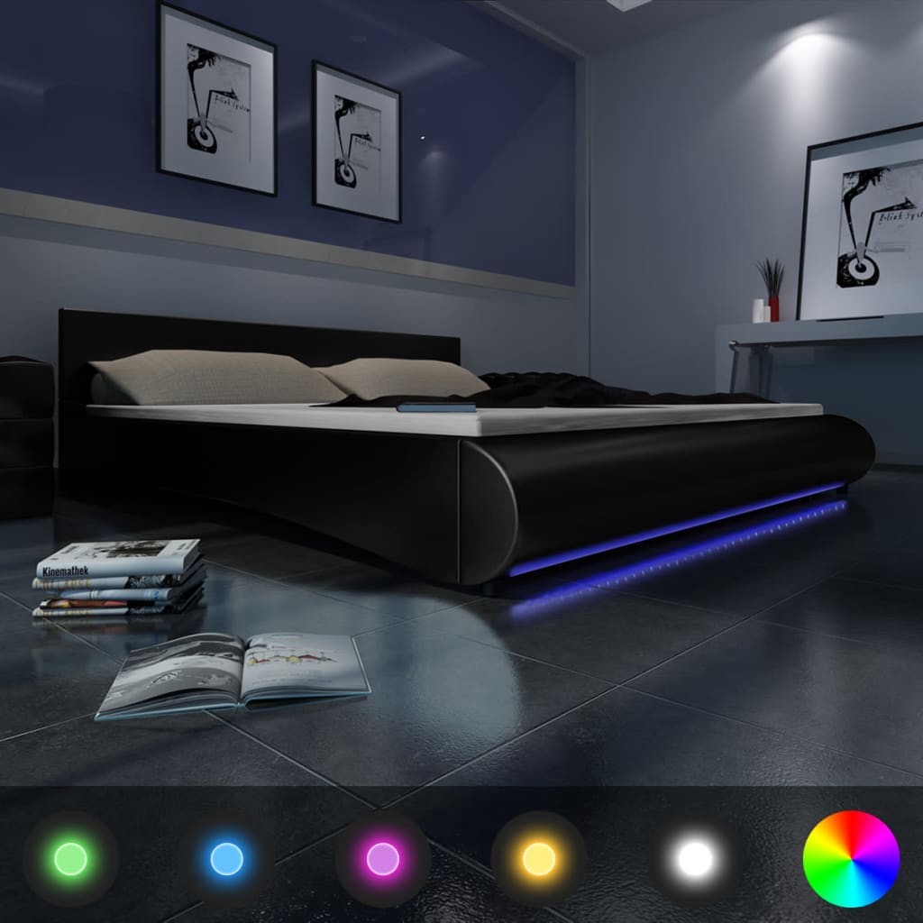 Bett mit Matratze LED Schwarz Kunstleder 180×200 cm kaufen