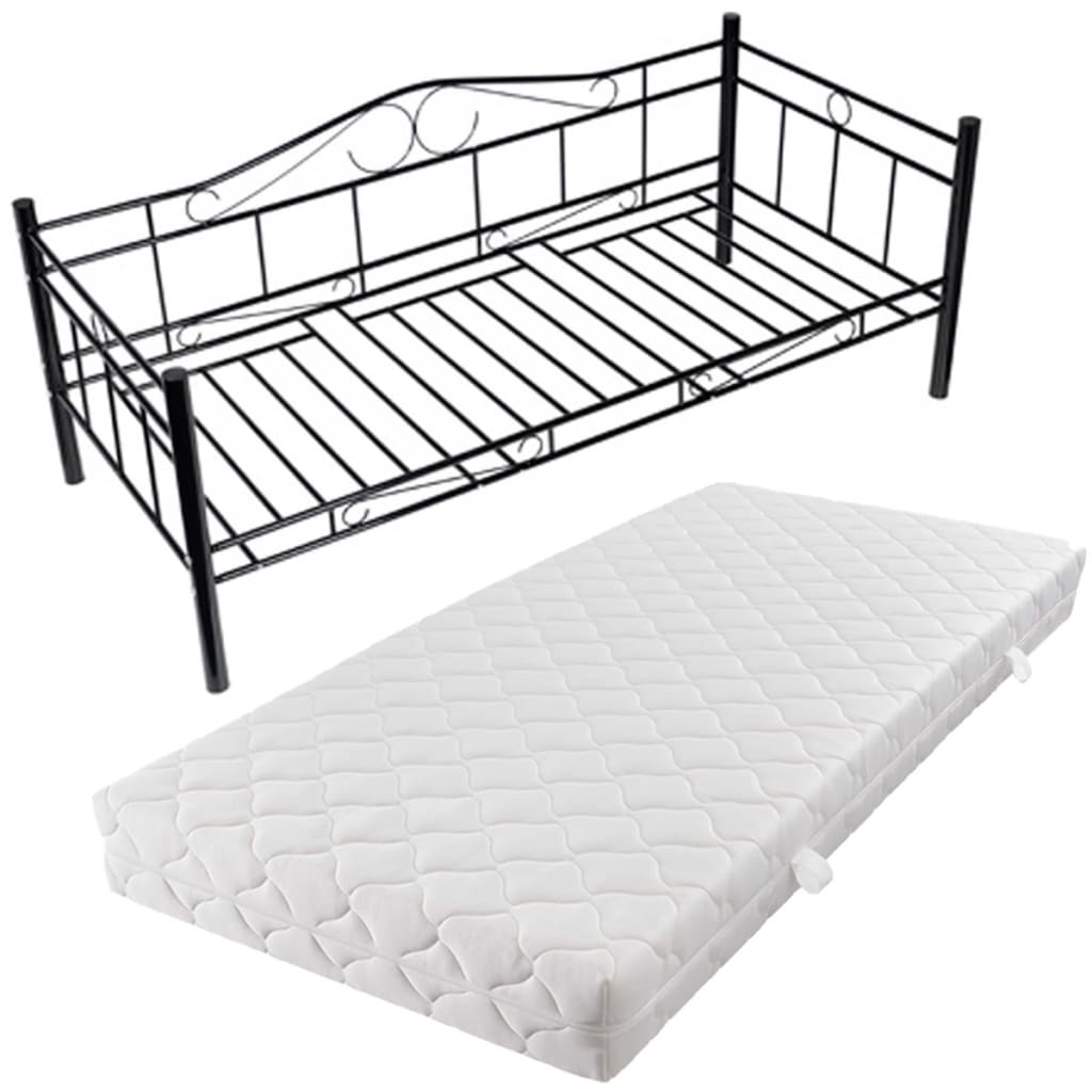 Denní postel s matrací černá kov 90 x 200 cm