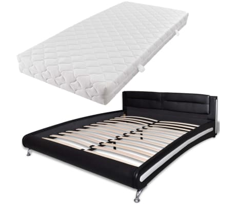 vidaXL Bett mit Matratze 140×200 cm Kunstleder Schwarz/Weiß vidaXL Bett mit Matratze 140×200 cm Kunstleder Schwarz/Weiß