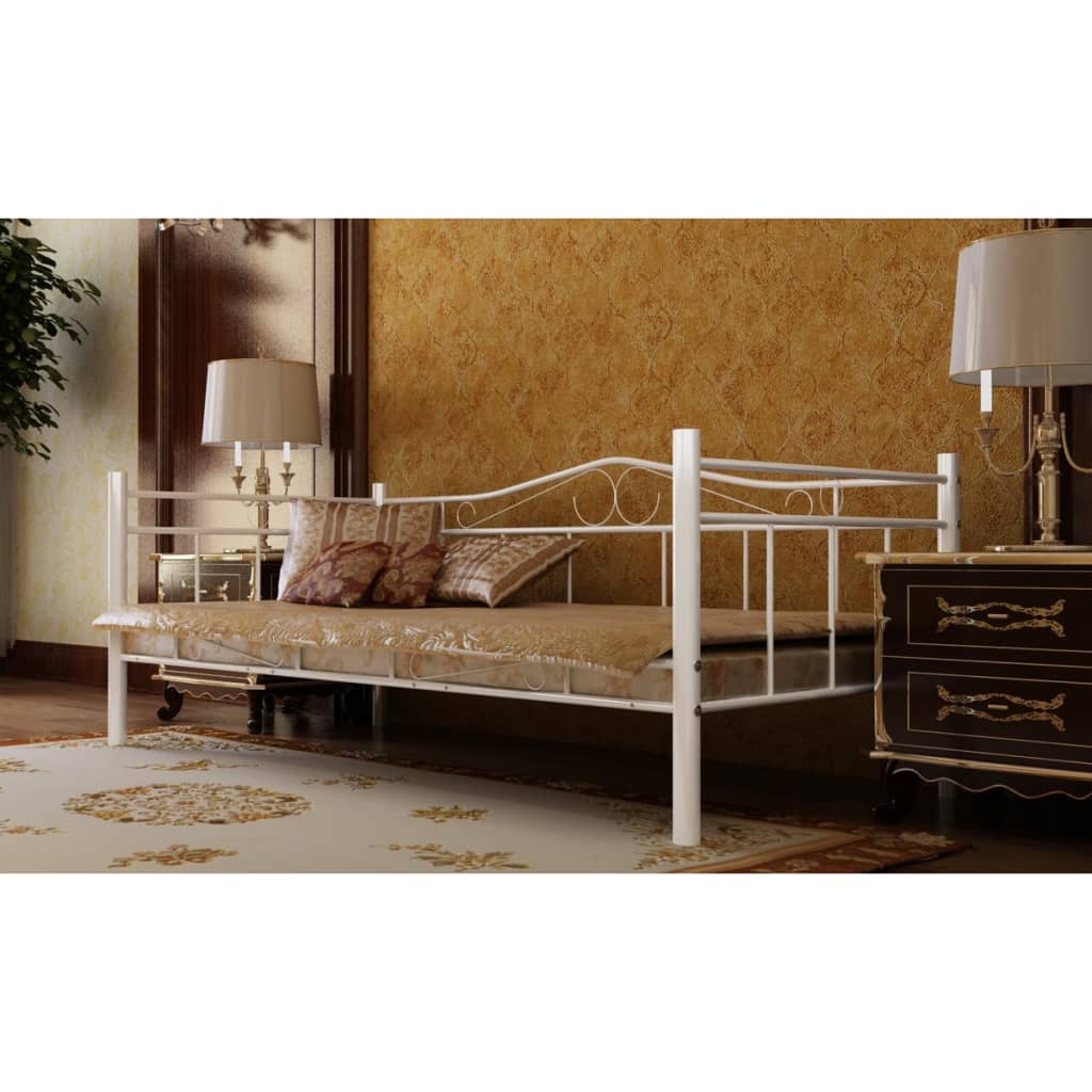 Denní postel s matrací bílá kov 90 x 200 cm