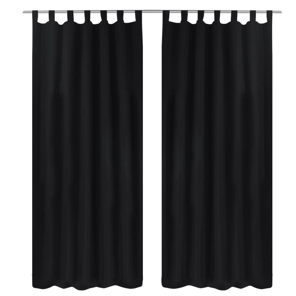 Draperii micro-satin cu bride, 2 buc, 140 x 225 cm, negru