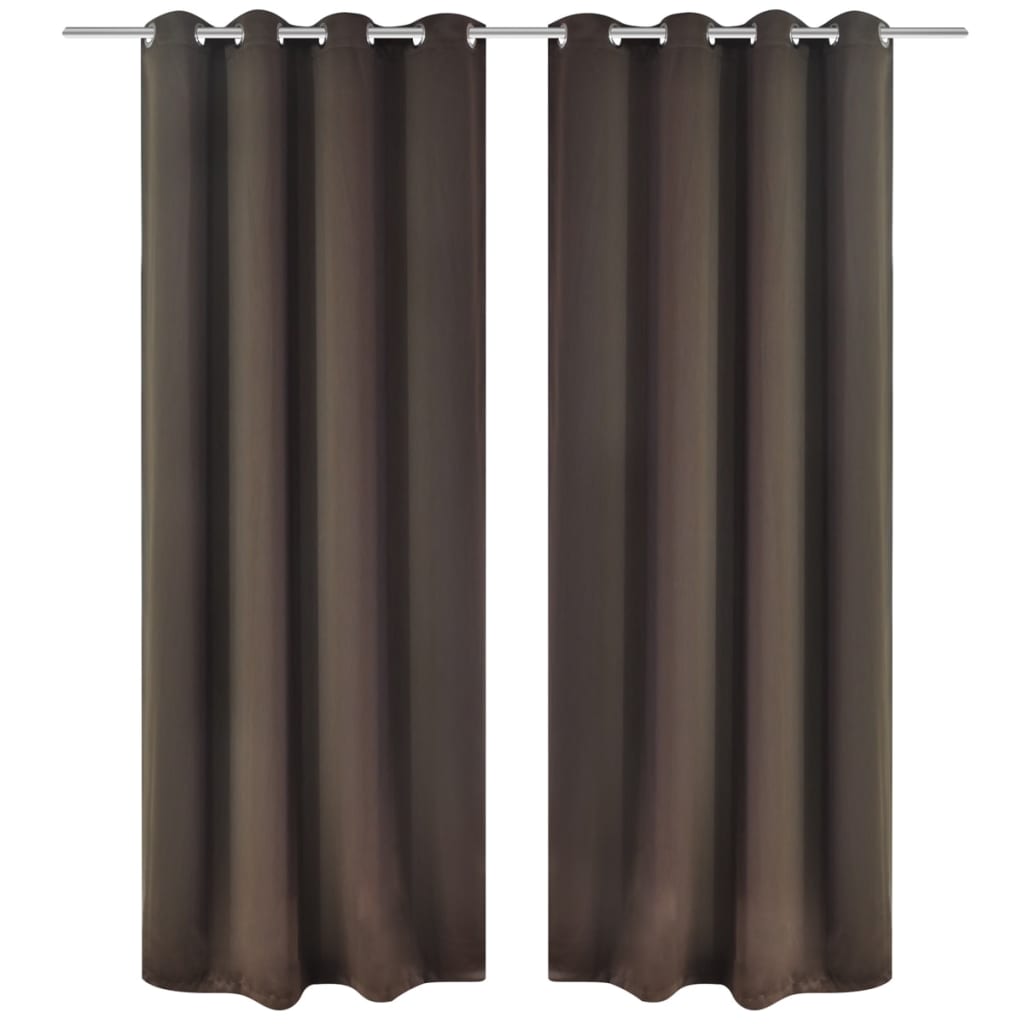 2 stk Brun Blackout Gardiner med Metal Ringe 135 x 245 cm