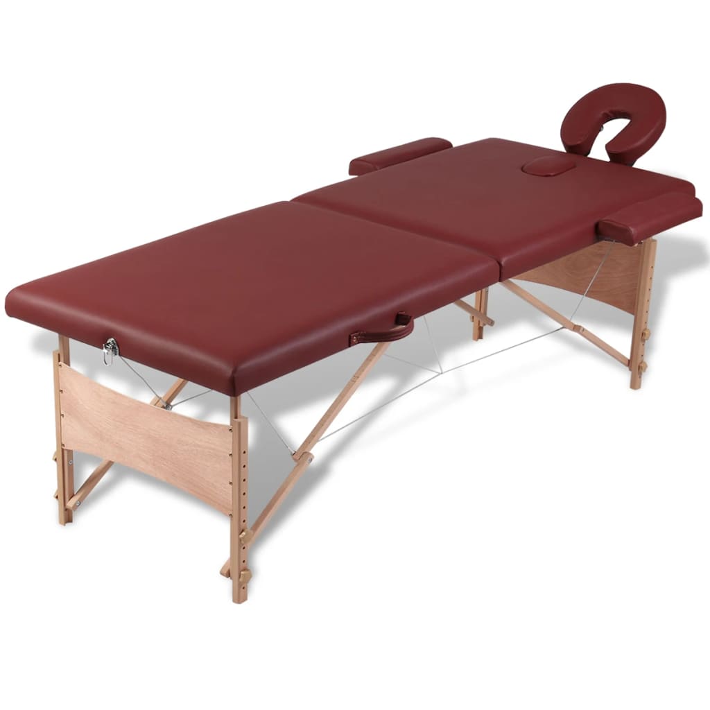 vidaXL Masă masaj pliabilă, 2 zone, roșu, cadru de lemn vidaXL