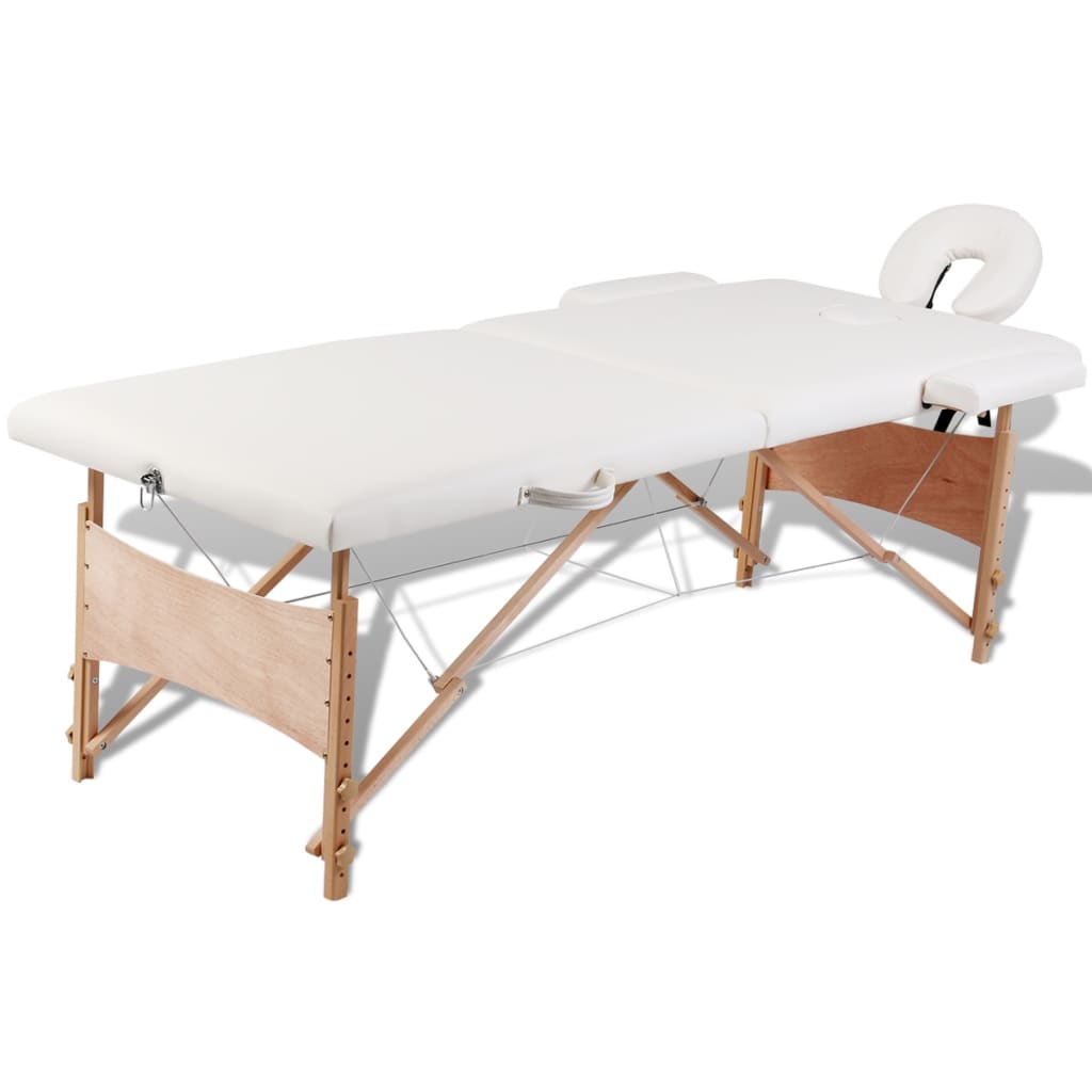 Masă de masaj pliabilă 2 zone, cu cadru din lemn, crem vidaXL