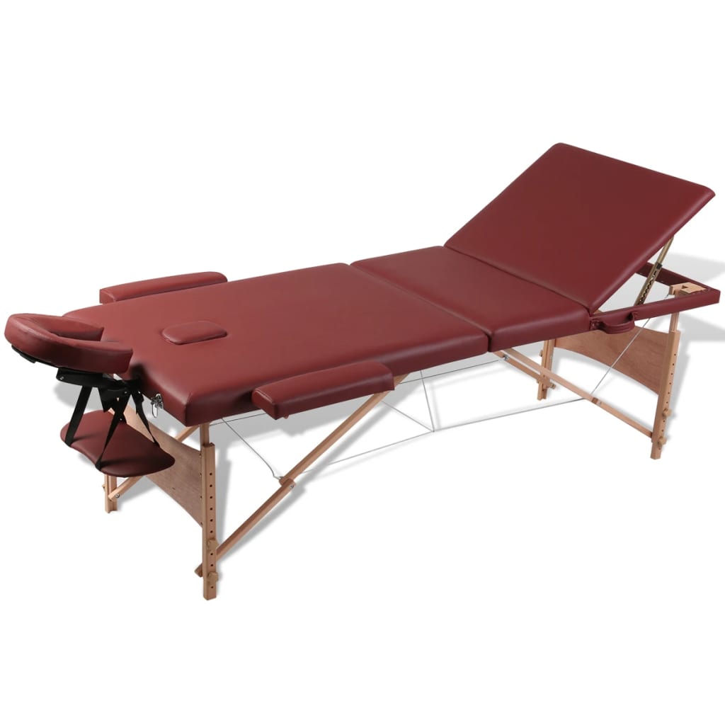 Masă de masaj pliabilă, 3 zone, roșu, cadru din lemn, roșu vidaXL
