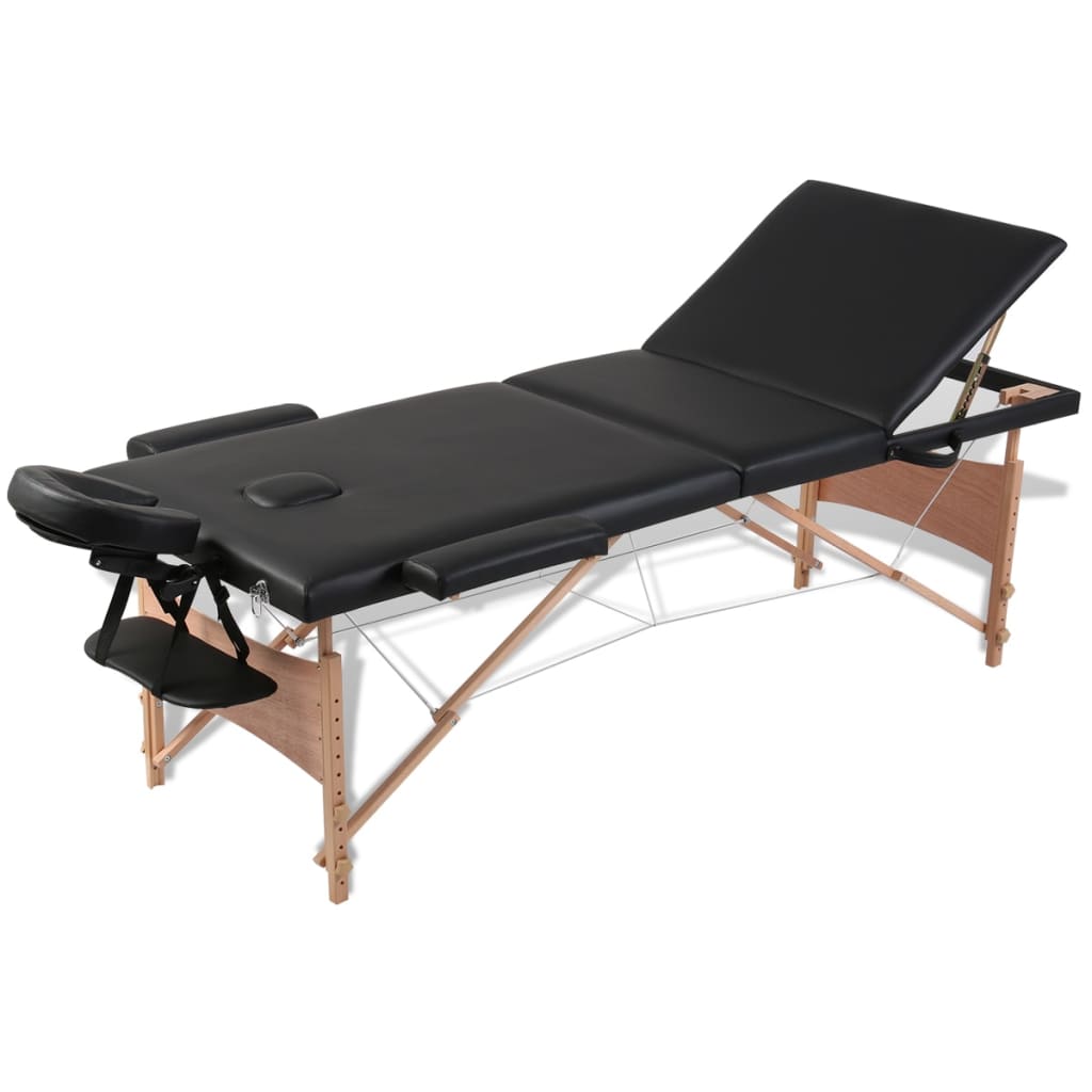 Masă de masaj pliabilă 3 părți cadru din lemn Negru vidaXL