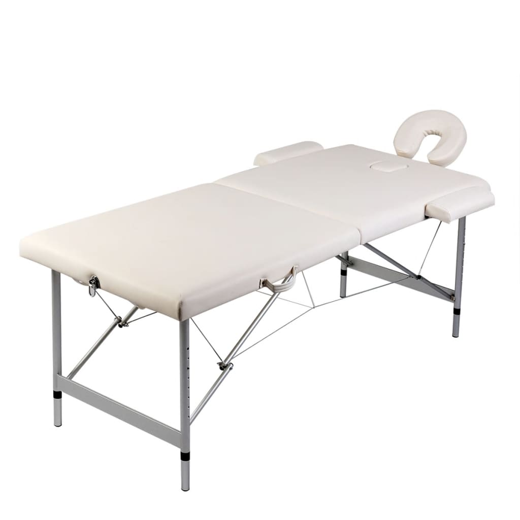 vidaXL sammenfoldeligt massagebord med aluminiumsstel 2 zoner creme
