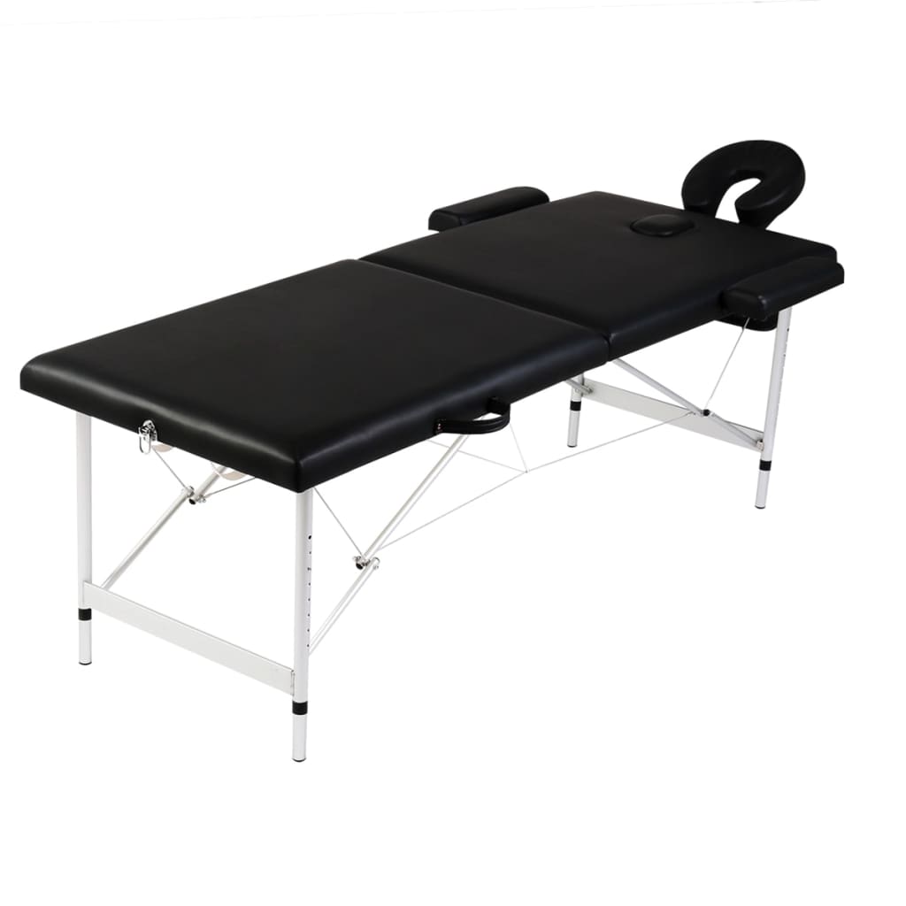vidaXL Masă masaj pliabilă, 2 zone, negru, cadru aluminiu vidaXL