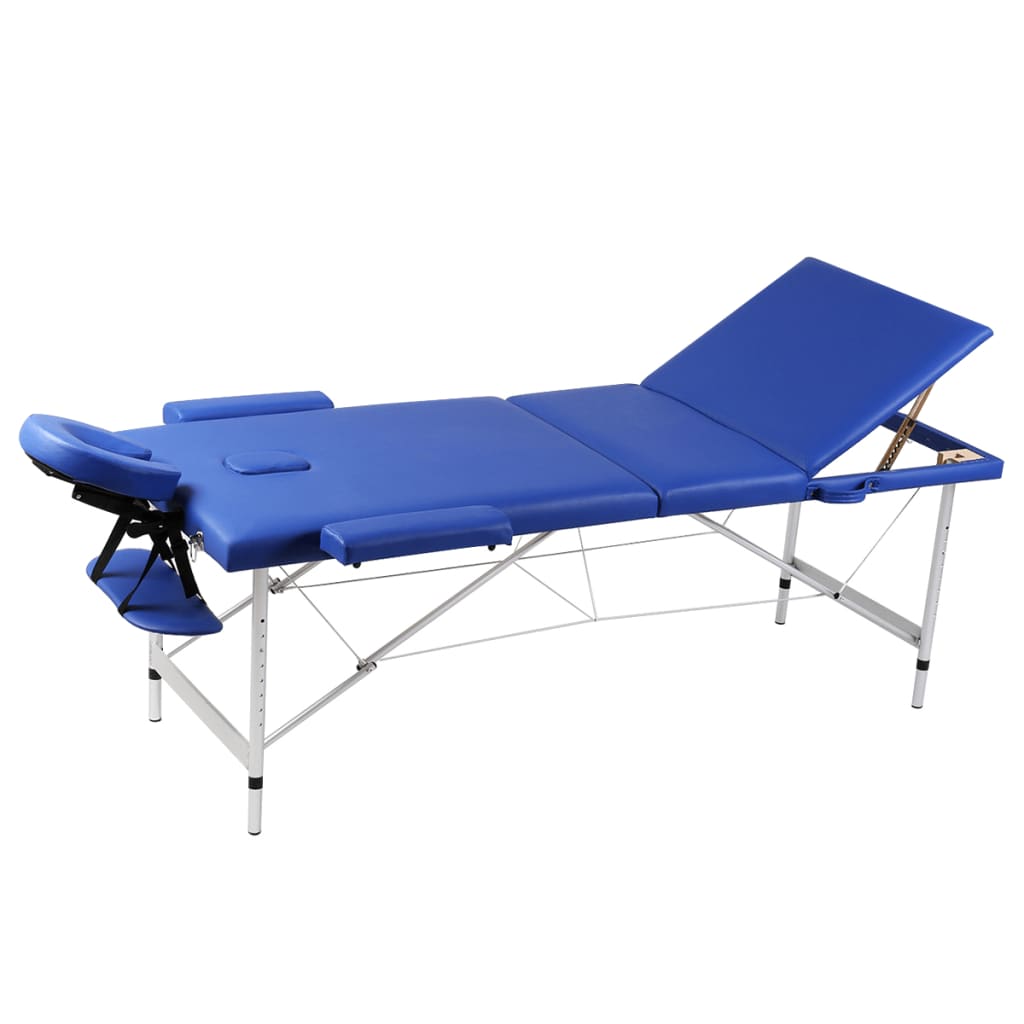 Masă de masaj pliabilă cadru din aluminiu 3 părți Albastru vidaXL