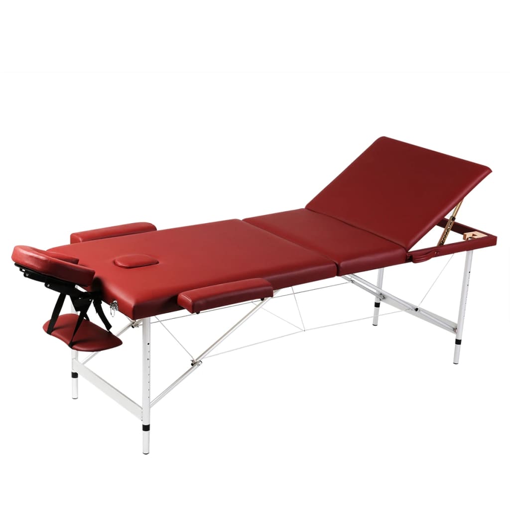 4: Rød sammenklappeligt massagebord med 3 zoner og aluminiumsramme