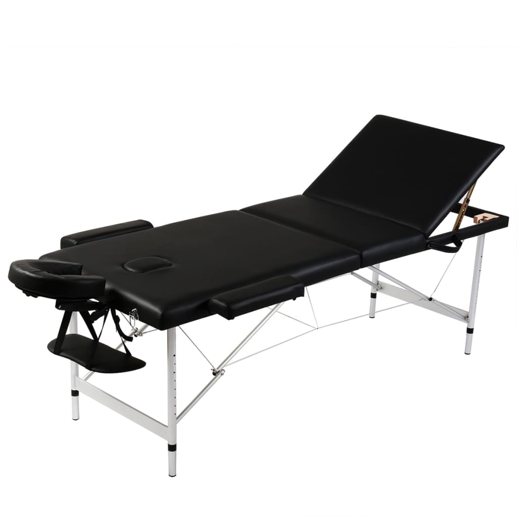 13: Sort sammenfoldeligt massagebord, 3 zoner med aluminiumsramme