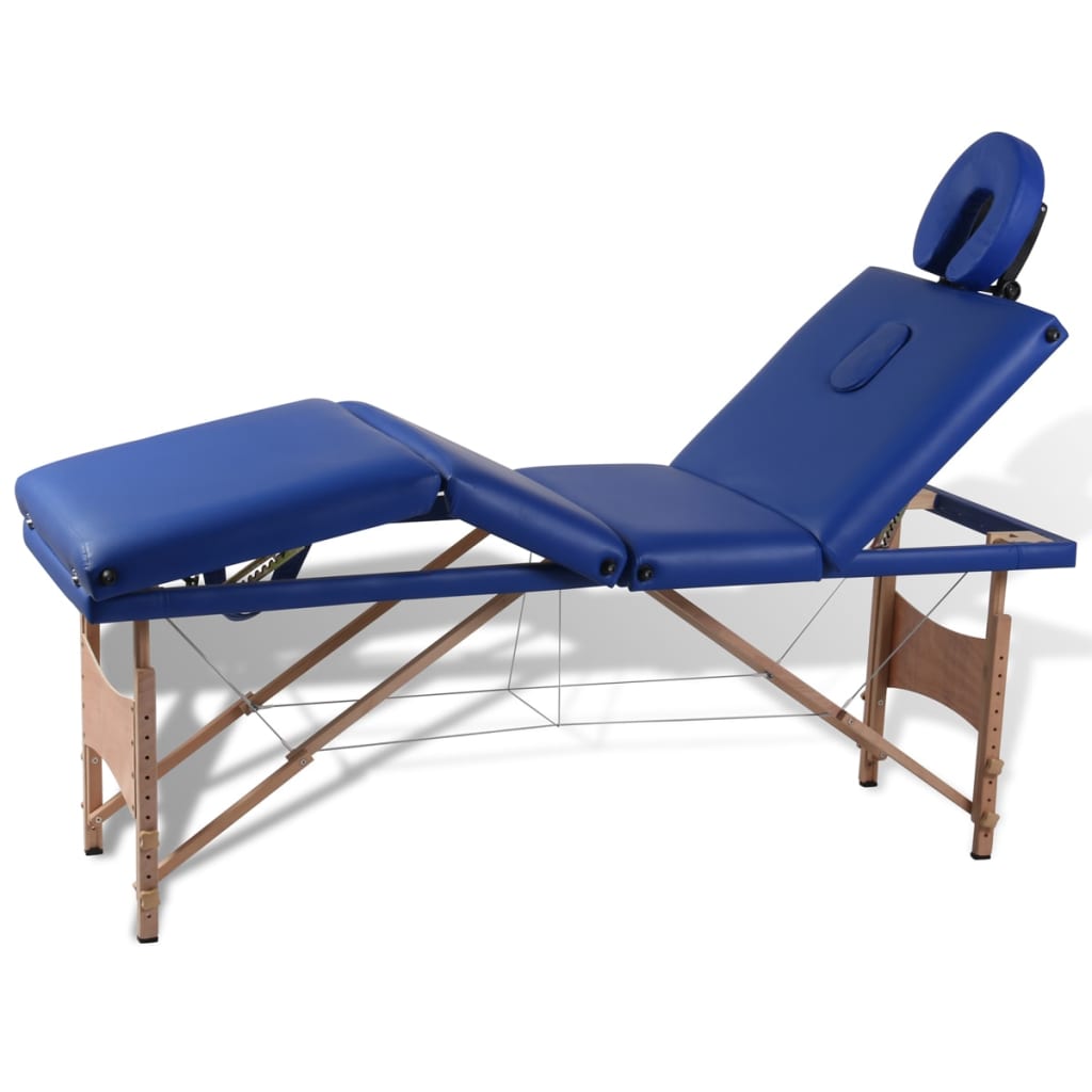 vidaXL Masă masaj pliabilă, 4 zone, albastru, cadru de lemn vidaXL