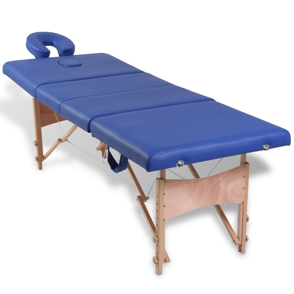 VidaXL - vidaXL Massagetafel inklapbaar met houten frame (vier delen / blauw)
