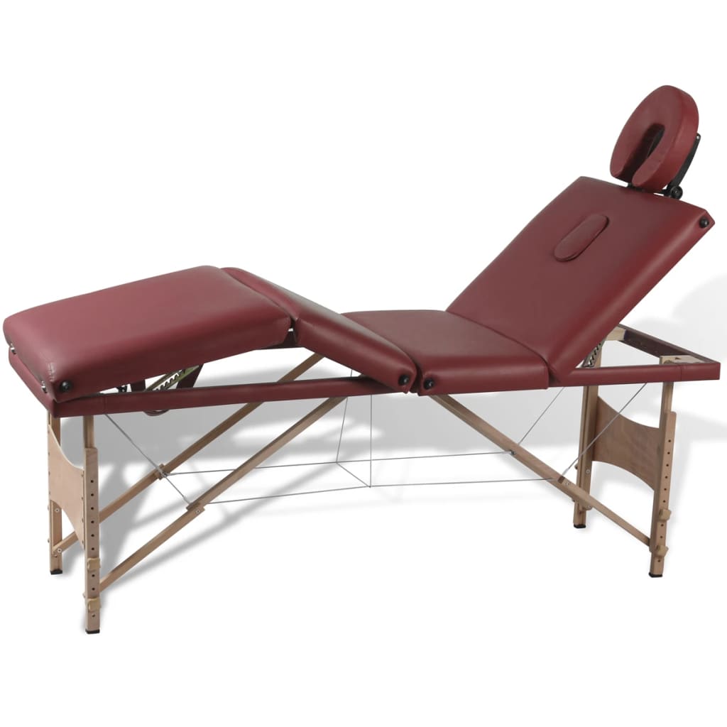 Masă de masaj pliabilă, 4 zone, roșu, cadru din lemn vidaXL