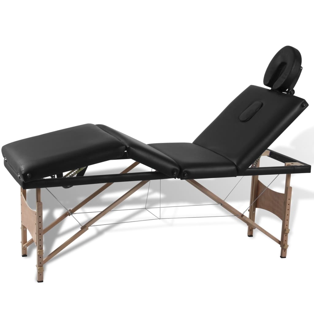 vidaXL sammenfoldeligt massagebord med træstel 4 zoner sort