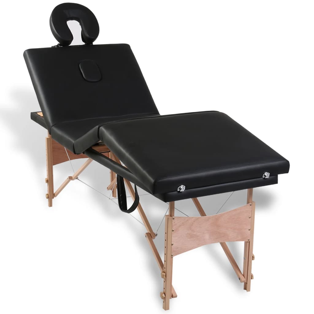 Inklapbare massagetafel 4 zones met houten frame (zwart)