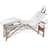 Mesa camilla de masaje de madera plegable de 4 cuerpos, blanco crema