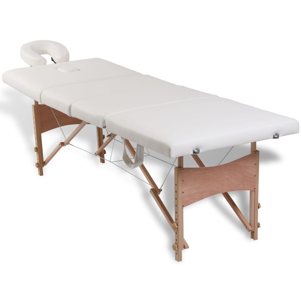 

vidaXL Massagetafel inklapbaar met houten frame (vier delen / crèmewit)