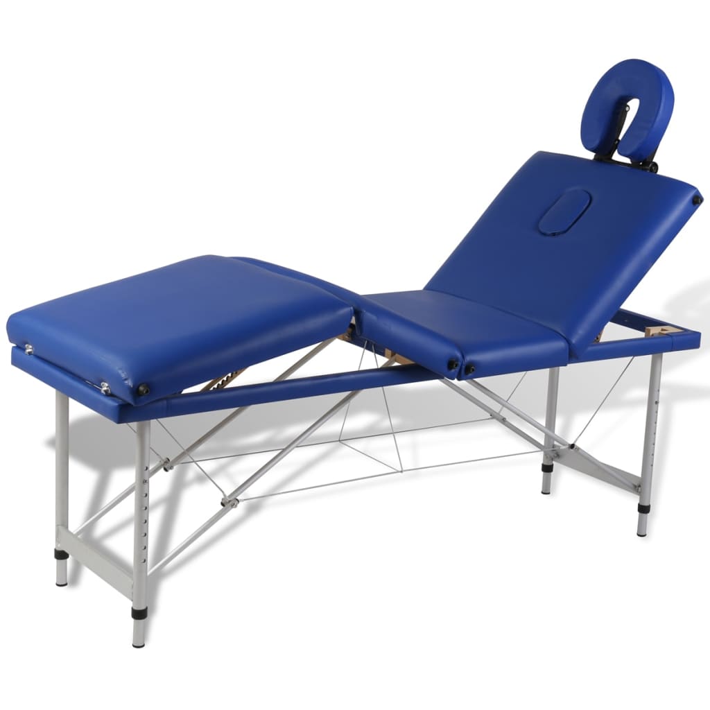 Masă de masaj pliabilă 4 părți cadru din aluminiu Albastru vidaXL