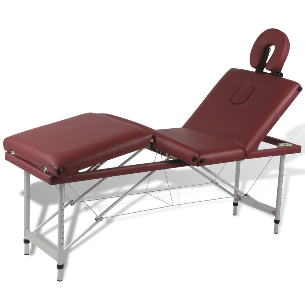Masă de masaj pliabilă 4 părți cadru din aluminiu Roșu vidaXL