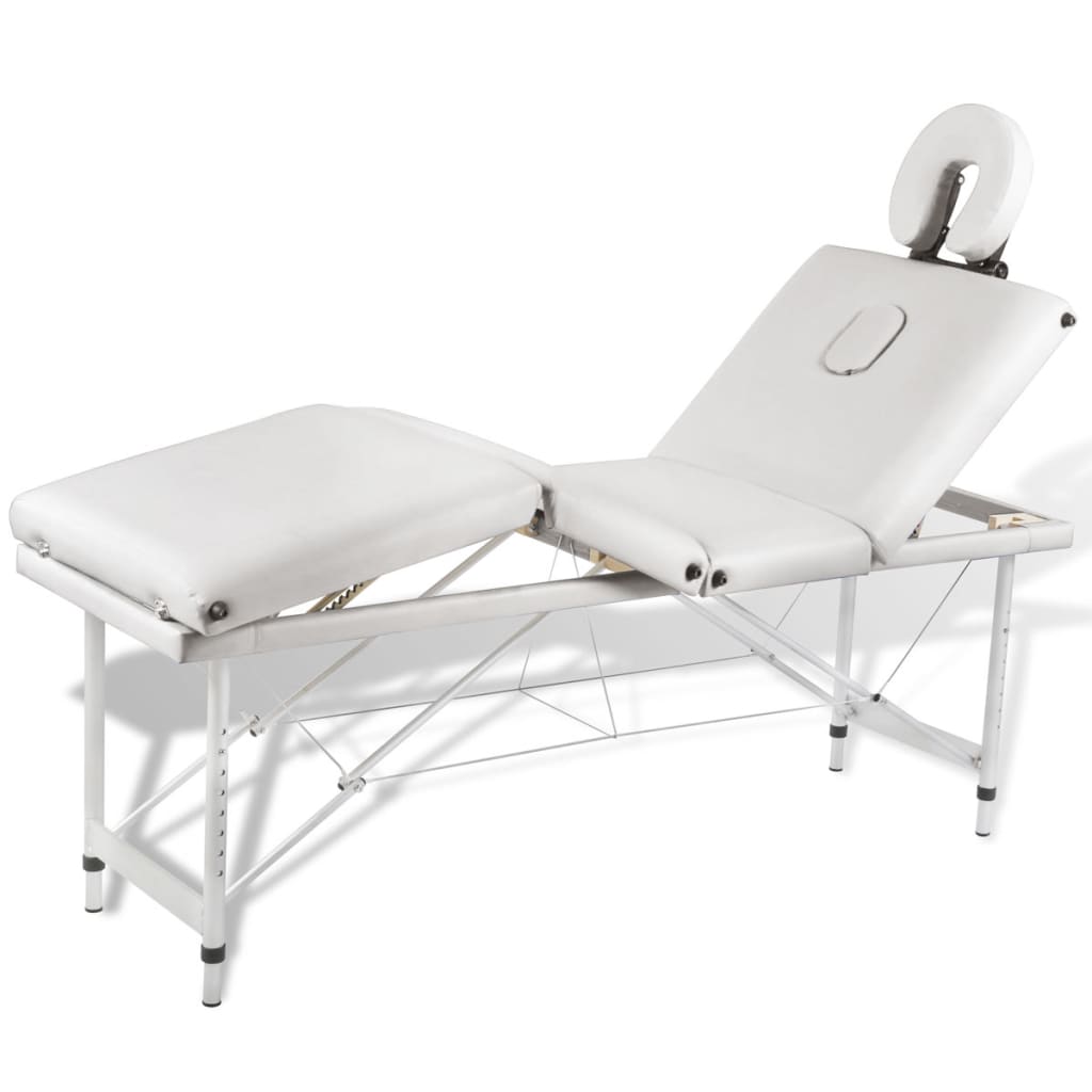 Cremefarvet sammenfoldeligt massagebord med aluminiumsstel,4 zoner