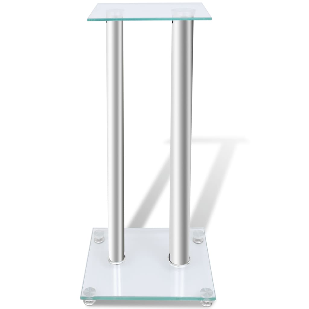 2 pcs Glass Speaker Stand (Each with 2 Silver Pillars)